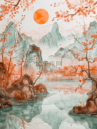 山水插画手绘水彩图片素材_彩色手绘水彩山水风景风光的插画20
