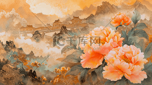 中式国画平铺装饰花纹纹理质感插画16