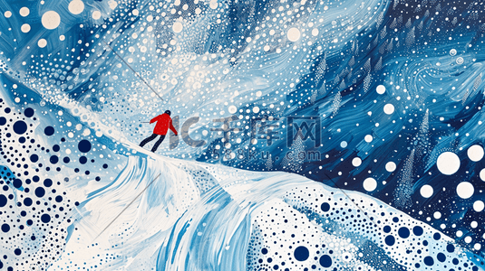 圆点插画图片_冬季大雪雪景穿红色衣服滑雪的插画3