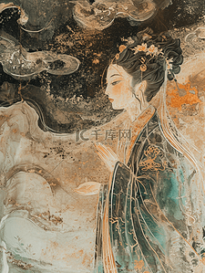 敦煌插画图片_彩色敦煌莫高窟壁画人物画风的插画8