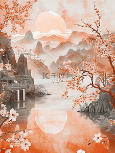 山水河流风光插画图片_彩色手绘水彩山水风景风光的插画8