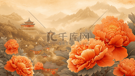 中式纹理质感插画图片_中式国画平铺装饰花纹纹理质感插画45