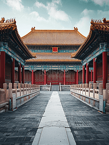 中国国风古建筑庭院大气的插画4