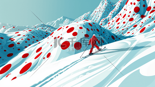 纹理红色插画图片_冬季大雪纷飞红色赛道滑雪的插画2