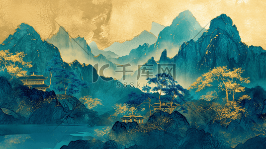中式山水平铺设计装饰纹理质感插画11