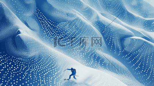 圆点渐变插画图片_冬季大雪雪景穿红色衣服滑雪的插画8