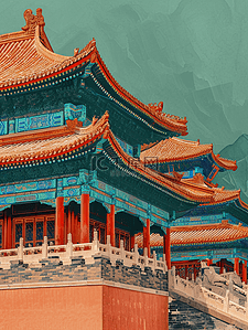 中国国风古建筑庭院大气的插画10