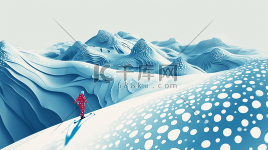 冬季大雪雪景穿红色衣服滑雪的插画9