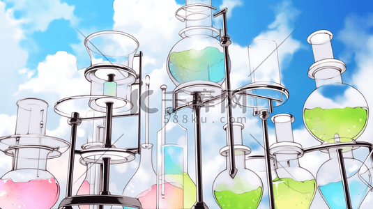 素描白云插画图片_手绘素描化工实验室器皿的插画16