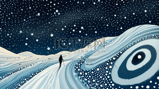 线条人物插画图片_满天星光下雪景的插画1