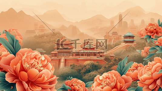 中式国画平铺装饰花纹纹理质感插画1