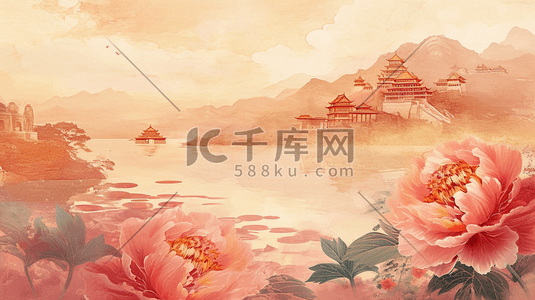 中式国画平铺装饰花纹纹理质感插画11