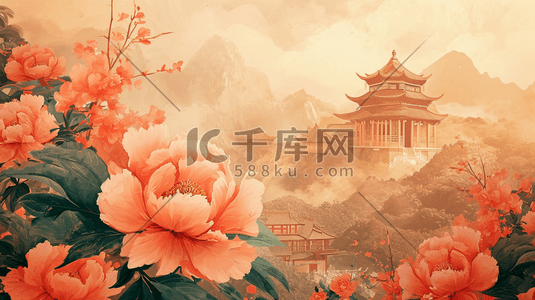 中式国画平铺装饰花纹纹理质感插画9