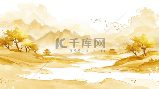金黄色山脉山水风景风光的插画1