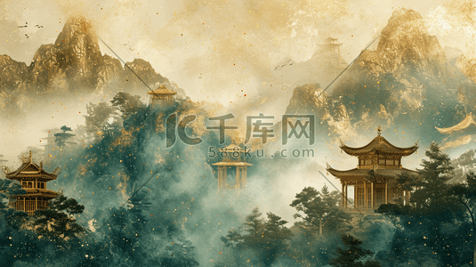 中式山水平铺设计装饰纹理质感插画3
