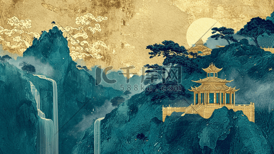 中式山水平铺设计装饰纹理质感插画19