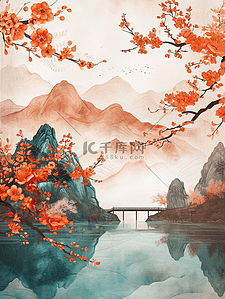 山水河流风光插画图片_彩色手绘水彩山水风景风光的插画6