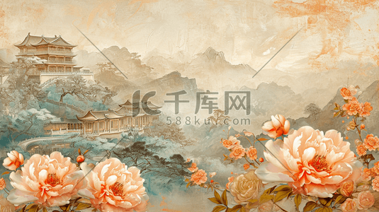 中式纹理质感插画图片_中式国画平铺装饰花纹纹理质感插画17