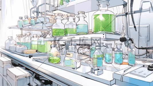 实验室玻璃器皿插画图片_手绘素描化工实验室器皿的插画8