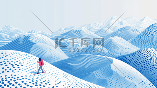 圆点红色插画图片_冬季大雪雪景穿红色衣服滑雪的插画10
