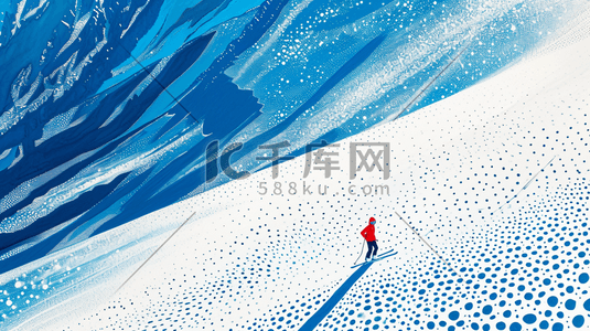 冬季大雪雪景穿红色衣服滑雪的插画16