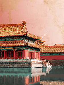 中国国风古建筑庭院大气的插画1