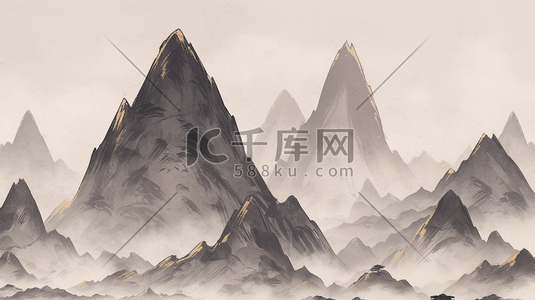 黑白双色插画图片_黑白色手绘山脉风光风景的插画1