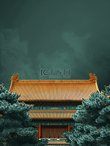 高端建筑大气插画图片_中国国风古建筑庭院大气的插画9