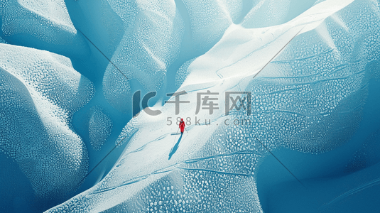 冬季大雪雪景穿红色衣服滑雪的插画4