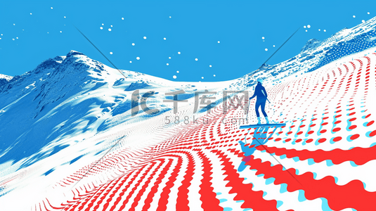 冬季大雪纷飞红色赛道滑雪的插画1
