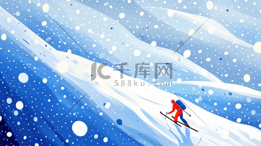 冬季滑雪红色身影的插画6
