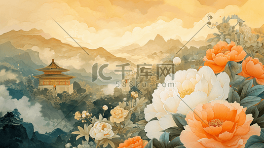 中式花纹平铺插画图片_中式国画平铺装饰花纹纹理质感插画15