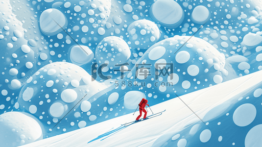 纹理红色插画图片_冬季滑雪红色身影的插画2