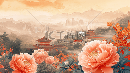 中式国画平铺装饰花纹纹理质感插画10