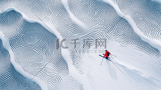 冬季大雪雪景穿红色衣服滑雪的插画2