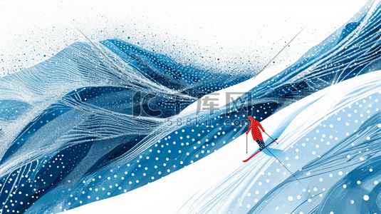 纹理红色插画图片_冬季滑雪红色身影的插画3