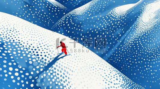 圆点渐变插画图片_冬季大雪雪景穿红色衣服滑雪的插画18