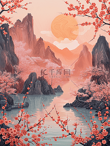 山水河流风光插画图片_彩色手绘水彩山水风景风光的插画16