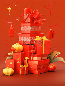 红色节日礼物盒插画图片_节日礼物盒红色新年气氛原创插画