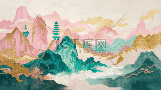 彩色平铺装饰设计山水风景风光插画10