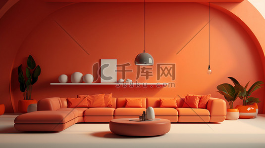 彩色的客厅3D模型插画图片