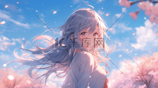 动漫美少女插画图片_樱花下美少女插画11