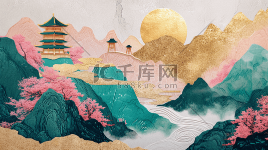 彩色平铺装饰设计山水风景风光插画4