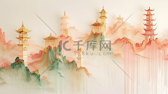 彩色平铺装饰设计山水风景风光插画11