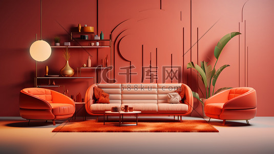 家居插图插画图片_彩色的客厅3D模型插图