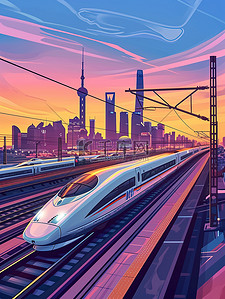 高速icon插画图片_高铁列车正在高速行驶矢量插画