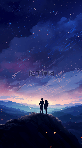 浪漫情人节情人情侣背影插画