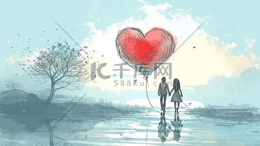 送出一份爱心插画图片_浪漫星空下情侣拥抱的插画10