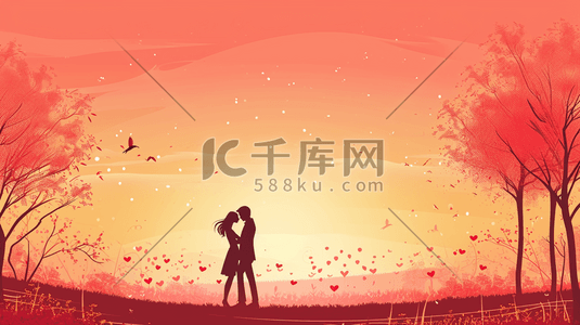 送出一份爱心插画图片_星空浪漫唯美下情侣相拥相吻的插画15