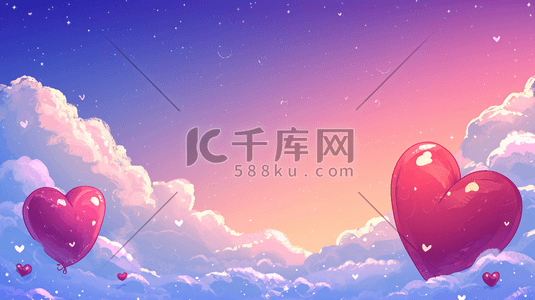 彩色缤纷爱心插画图片_彩色渐变爱心气球飞上天空的插画13